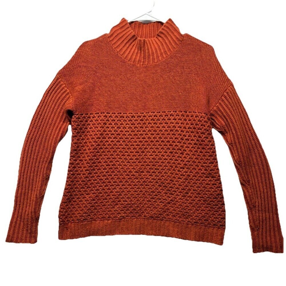 Toad&Co Tupelo Cable Knit 100% Merino Wool Turtleneck Sweater orange Sz Small